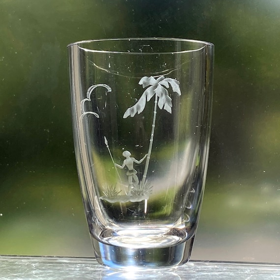 Målerås Walwing Swedish Crystal Vase Engraved Semi Nude with Spear