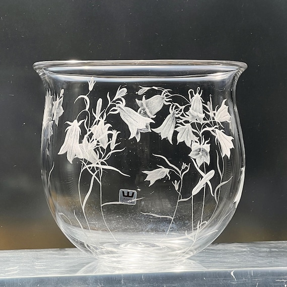 Kosta Sig Persson and Lisa Bauer Bluebells Swedish Engraved Crystal Bowl