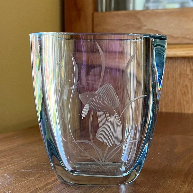 Strömbergshyttan Fish Bowl Vase Blue Green Glass Wheel Etsy