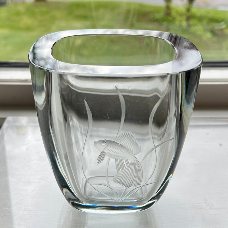 Strömbergshyttan Fish Bowl Vase Blue Green Glass Wheel Etsy