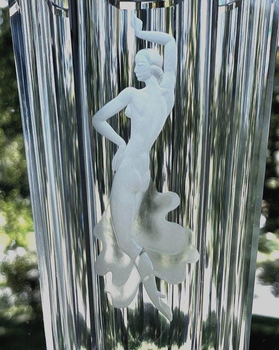 Orrefors Lindstrand 1935 Flamenco Dancer Engraved Crystal Vase Sweden