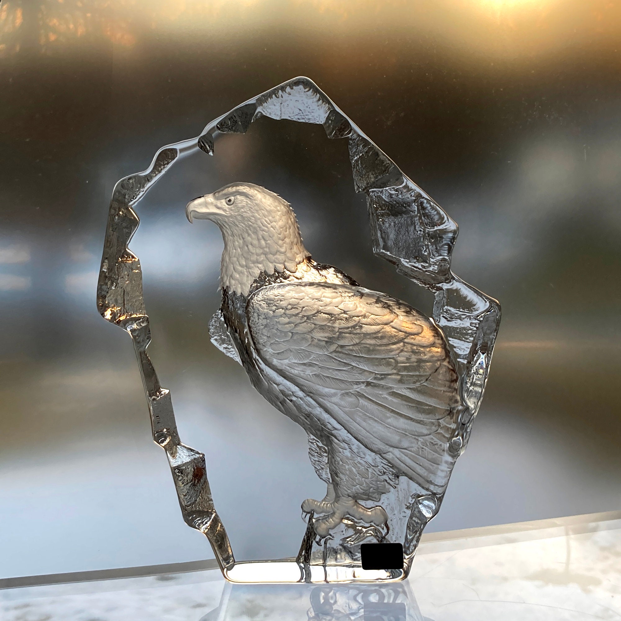 Mats Jonasson Målerås Lead Crystal Bald Eagle Sculpture
