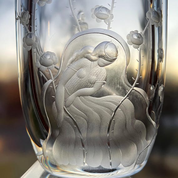 Kjellander Sleeping Beauty and Prince Swedish Crystal Engraved Vase