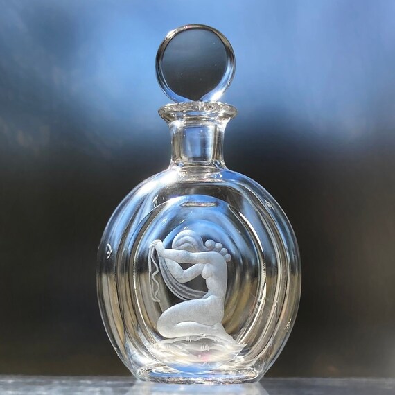 Kjellander Perfume Bottle with Engraved Art Deco Nude Woman, Special Gift