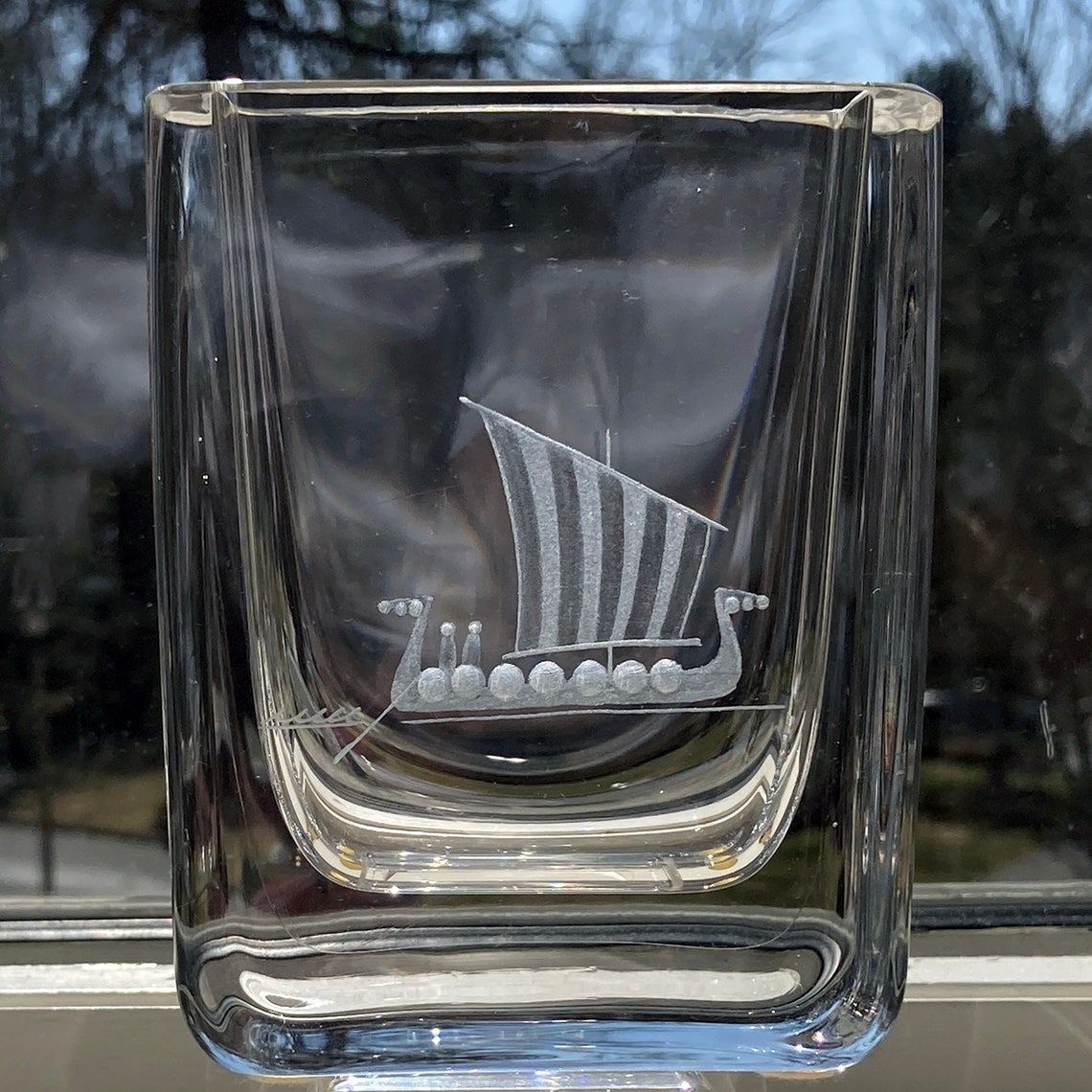 Kosta Boda Edenfalk Viking Longboat Engraved Swedish Crystal Etsy