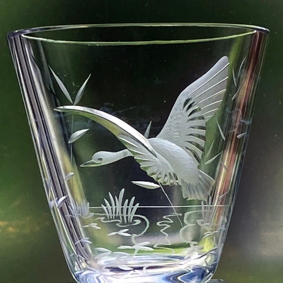 Kjellander Flying Duck or Goose with Shiny Wings, Engraved Swedish Lead Crystal Vase, Perfect Gift