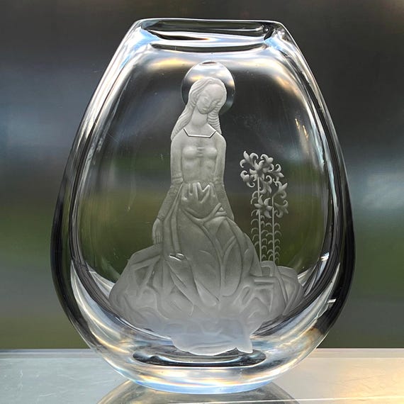Rare Kosta Lindstrand Madonna, Very Large 1950s Swedish Engraved Vase