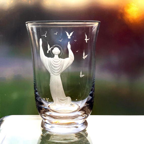 Orrefors Lindstrand Saint Francis 1938 Engraved Vase