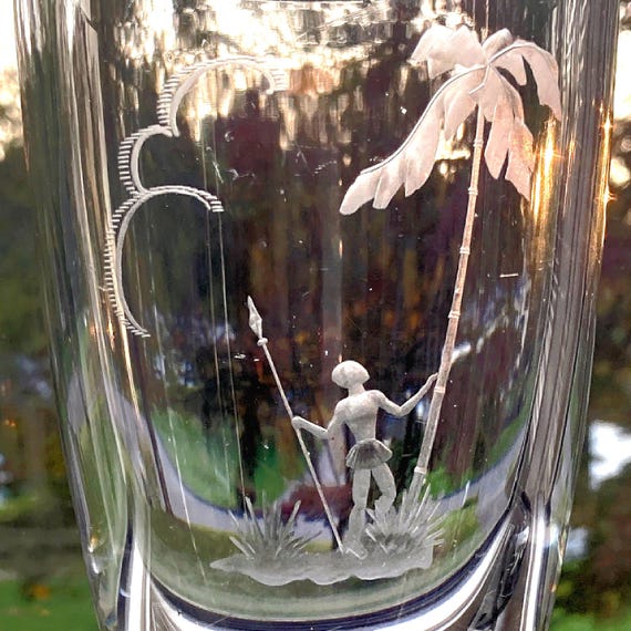 Målerås Semi Nude with Spear Vase Engraved Swedish Crystal