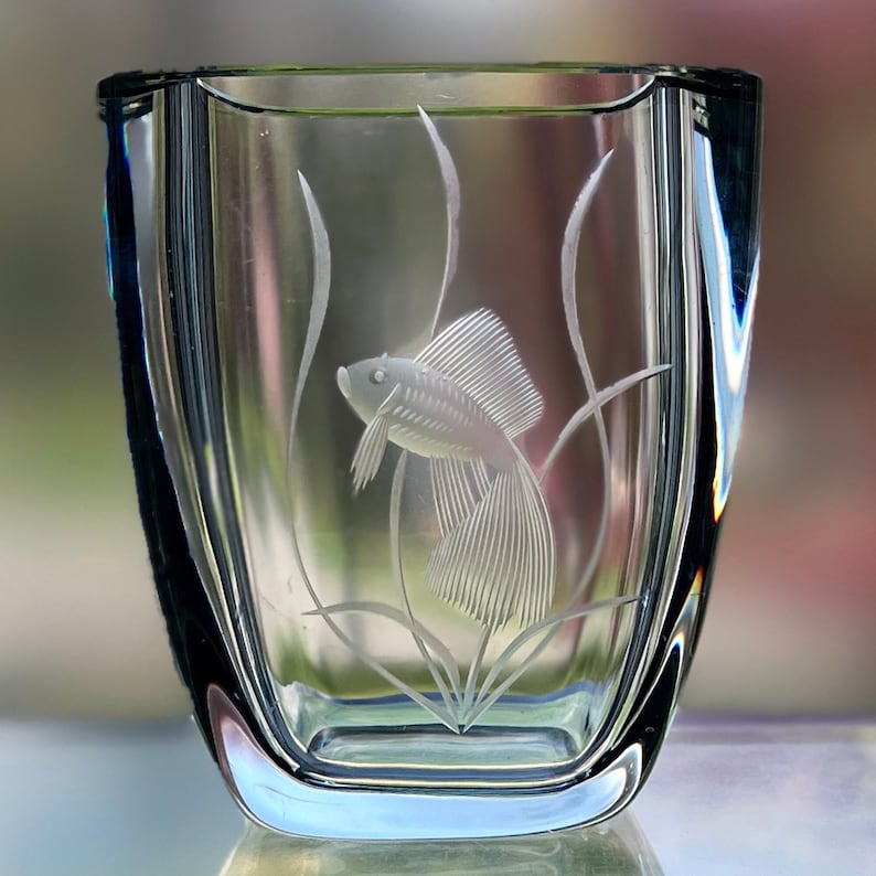 Strömbergshyttan Fish Bowl Vase Blue Green Glass Wheel Etsy