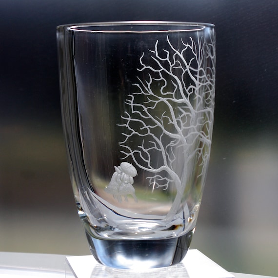 Ekenäs People Under a Tree Swedish Engraved Crystal Vase