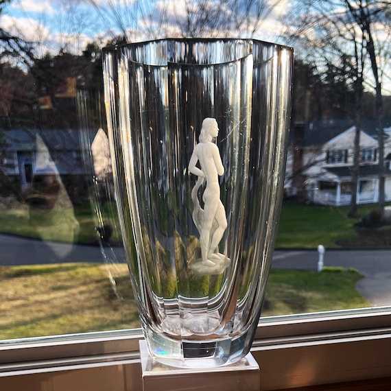 Orrefors Palmqvist 1938, Engraved Nude on a Large Swedish Crystal Vase