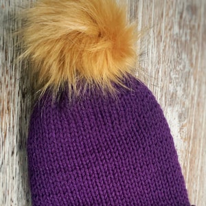 Satin Lined Knitted Toque pompom to lock in moisture Purple