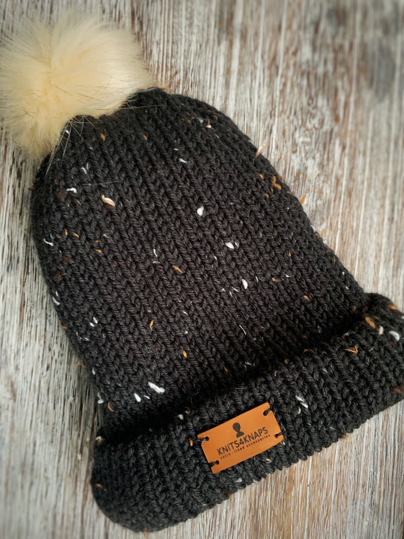 Satin Lined Knitted Toque pompom to lock in moisture tweed