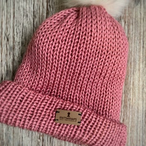 Satin Lined Knitted Toque pompom to lock in moisture rose