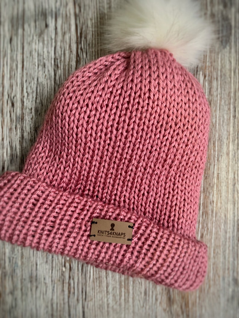 Satin Lined Knitted Toque pompom to lock in moisture rose