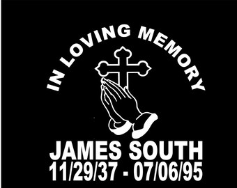 In Loving Memory Car Decal, Personalized Memorial Decal, Memorial Decal, In Loving Memory With Cross, In Loving Memory With Praying Hands