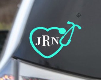 Stethoscope Nurse Decal, Monogrammed Nurse Decal, Car Decal, Laptop Decal