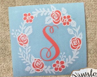 Floral Monogram Decal | Floral Decal | Flower Decal | Flower Monogram | Cup Decal | Car Decal | Bridesmaid gift | monograms | decal