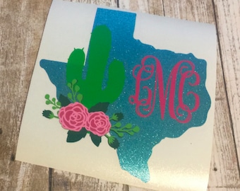 Personalized Floral State Vinyl Decal | Cactus Decal | Cup Decal | Car Decal | Texas Cup Decal | Texas Car Decal | ALL STATES AVAILABLE