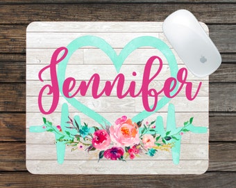 Floral Nurse Mouse Pad | Nurse Mouse Pad | Personalized Mouse Pad | Custom Mouse Pad | Cute Mouse Pad | Office Supplies | Desk Accessories