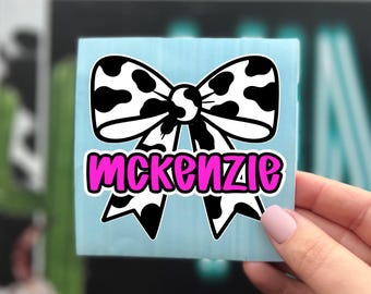 Personalized Cow Bow Decal | Bow Sticker | Girly Decals | Coquette Decal | Custom Stickers | Decal for Tumbler, Car, Laptop