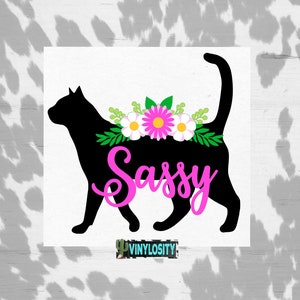 Personalized Floral Cat Decal Cat Decal Floral Cat Decal Cat Monogram Cat Sticker Car Decal Cup Decal Laptop Decal image 1