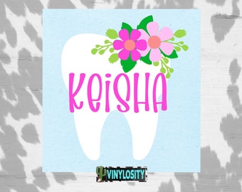 Floral Tooth Vinyl Decal | Dentist Monogram | Dental Hygienist Monogram | Tooth Monogram | Tumbler Decal | Car Window Decal | Laptop Decal