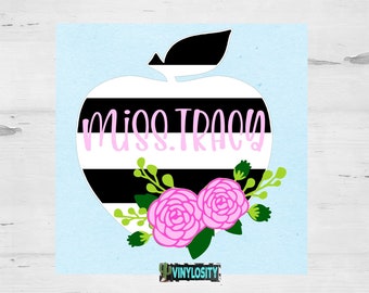 Teacher Vinyl Decal | Floral Apple Monogram Decal | Personalized Teacher Decal | Monogram Decal | Tumbler Sticker | Car Decal | Vinyl Decal