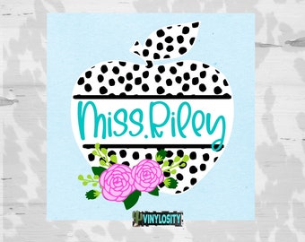 Teacher Vinyl Decal | Floral Apple Monogram Decal | Personalized Teacher Decal | Monogram Decal | Tumbler Sticker | Car Decal | Vinyl Decal