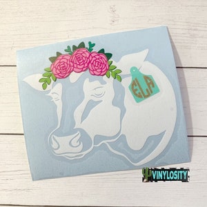 Floral Cow Monogram Vinyl Decal | Sticker for Car, Tumbler, Laptop, Cup, Etc.