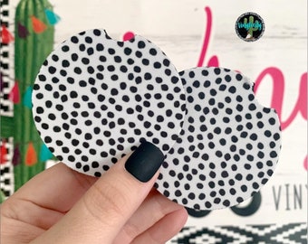Black and White Polka Dots Neoprene Car Coasters - Set of 2