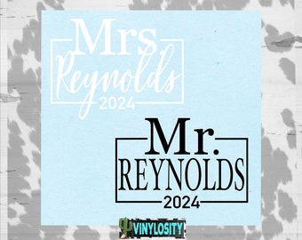 Set of 2: Mr & Mrs Name Vinyl Decals | Engaged Decal | Wedding Decal | Monogram Decal | Car Decal | Cup Decal | Vinyl Decal | Wedding Gift