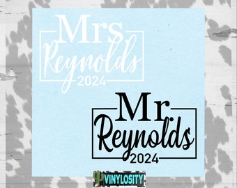 Set of 2: Mr & Mrs Name Vinyl Decals | Engaged Decal | Wedding Decal | Monogram Decal | Car Decal | Cup Decal | Vinyl Decal | Wedding Gift