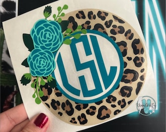 Leopard Print Monogram Leopard Print Monogram Decal, Personalized Vinyl Sticker - Etsy