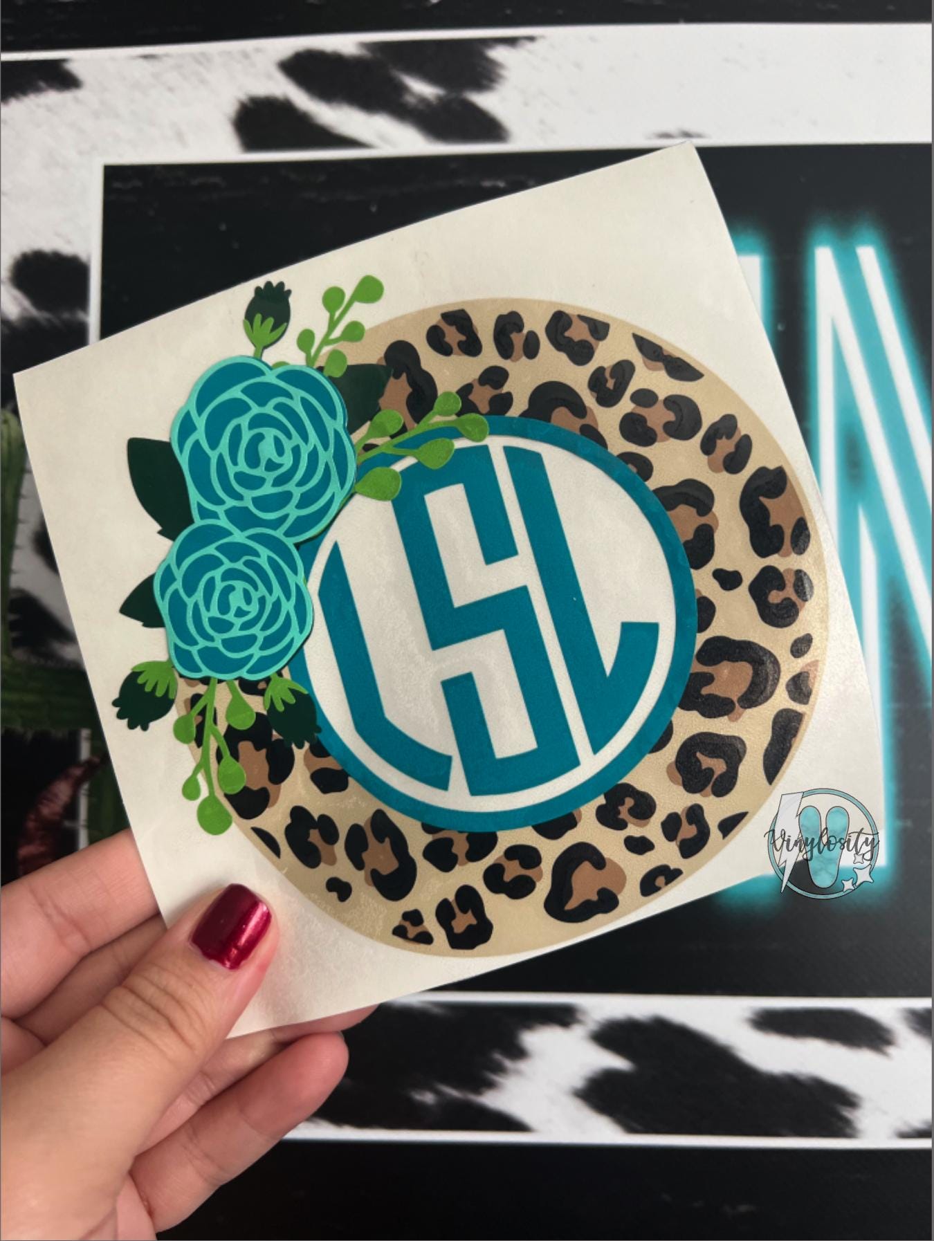 Monogram Leopard Floral Leopard Print Monogram Decal | Floral Monogram | Personalized ...
