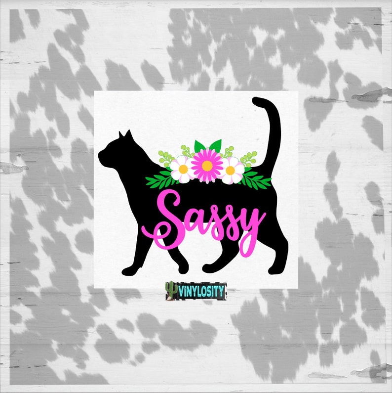 Personalized Floral Cat Decal Cat Decal Floral Cat Decal Cat Monogram Cat Sticker Car Decal Cup Decal Laptop Decal image 1