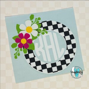 Floral Checkered Monogram Decal | Custom Floral Monogram | Personalized Decal | Custom Cup Stickers | Car Decal | Laptop Sticker