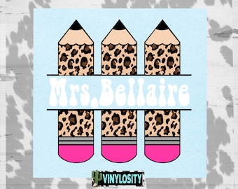 Personalized Teacher Decal | Leopard Pencil Monogram | Car Decal | Tumbler Stickers | Custom Decal | Laptop Stickers | VinylosityCo
