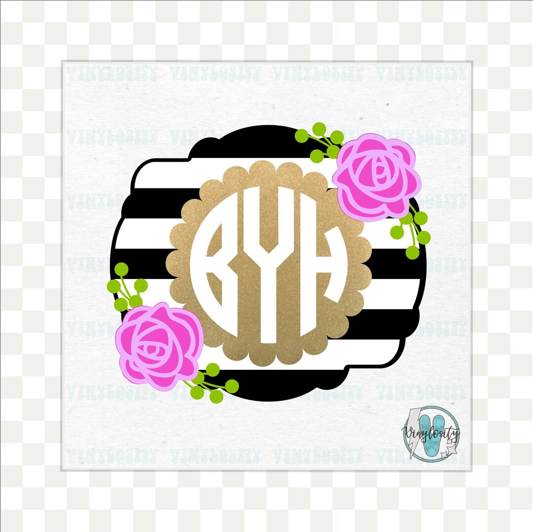 Floral Striped Monogram Decal | Tumbler Sticker | Car Decal | Monogram ...