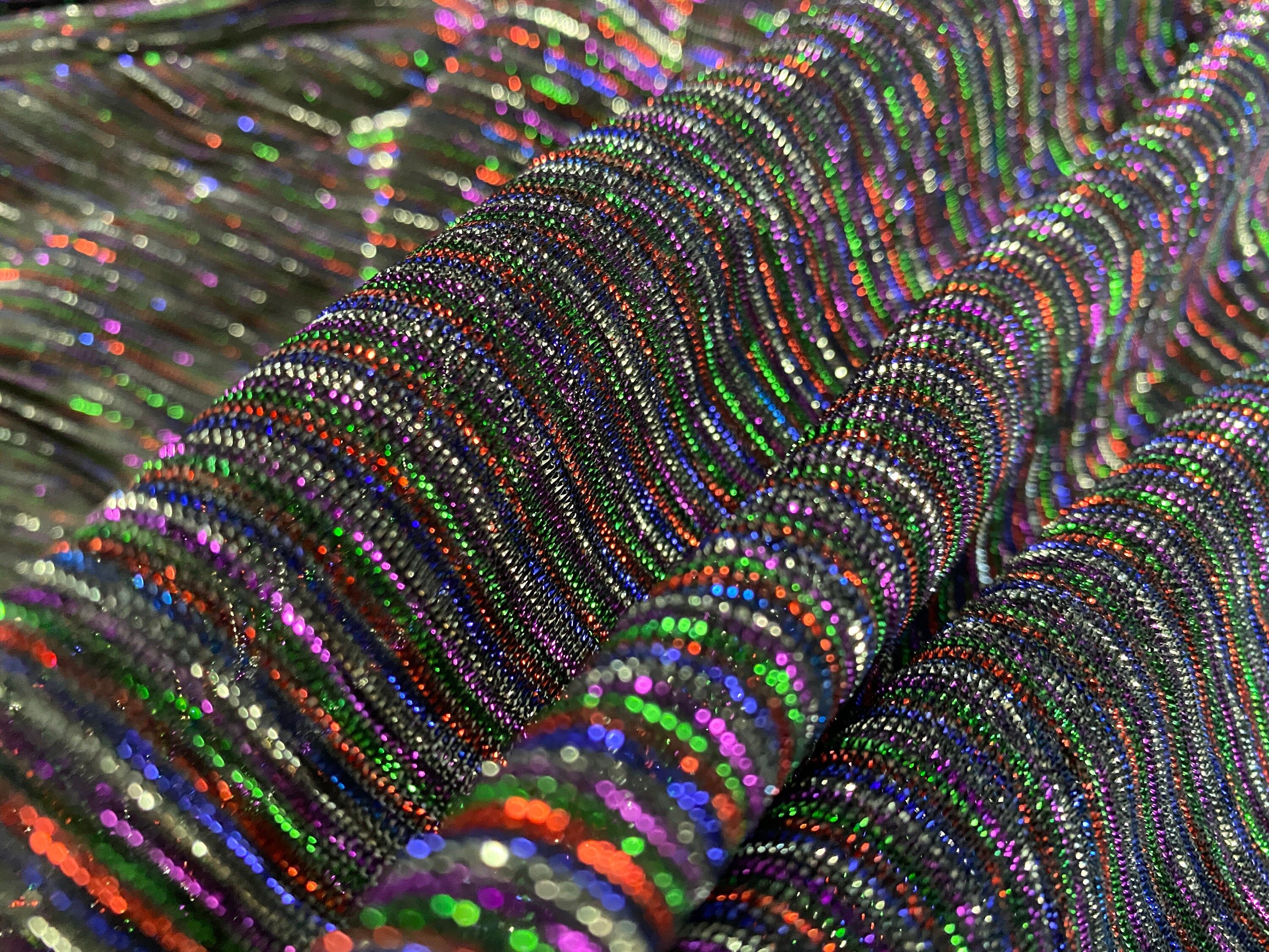 Black Glitter Rainbow Mesh Polyester Spandex Fabric High Etsy