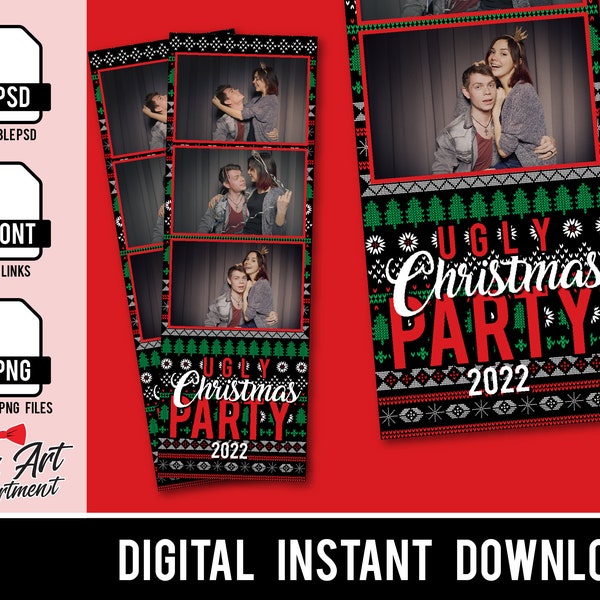 Ugly Christmas Sweater Photo Booth Template, Holiday Photo Booth Template 2x6