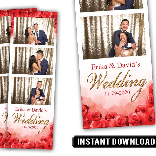 Red Roses Photo Booth Template, Wedding Photo Booth Template, Floral Photo Booth Template 2x6 Strip