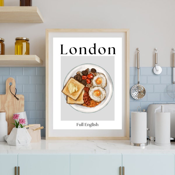 Full English Breakfast Illustration | Instant Digital Download | Café Illustration | Kitchen Print | Foodie Poster Art