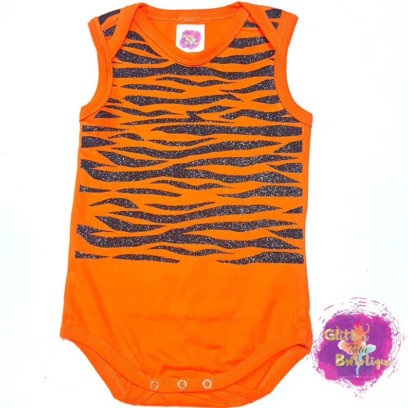 Tiger Onesies Orange Shirt Black Stripes Romper Animal T-Shirt Glitter Top for Girls and Boys Age 1-6 Years Old Baby Infant Toddler Kids