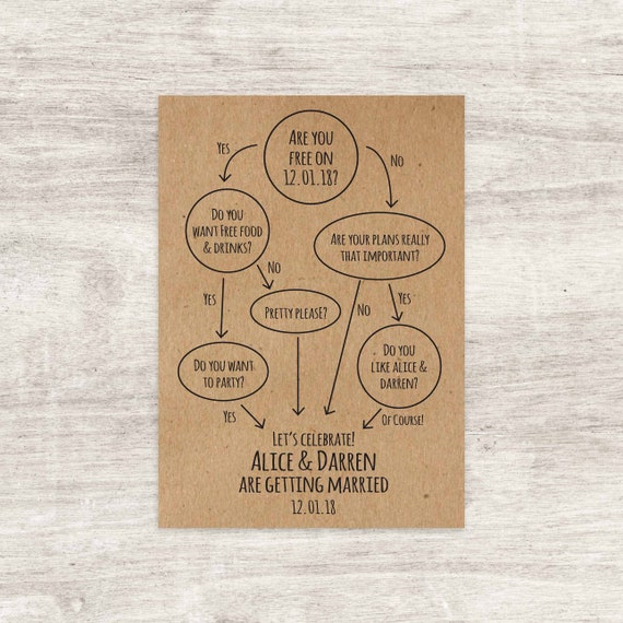 Fun Flowchart Wedding Save The Dates Kraft Quirky Etsy