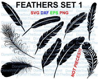 Conjunto de plumas 1 - Pluma clipart - Pluma svg - Archivos de corte de plumas - Vector de plumas - Archivos digitales - Archivos de corte - Svg eps dxf - Archivos vectoriales