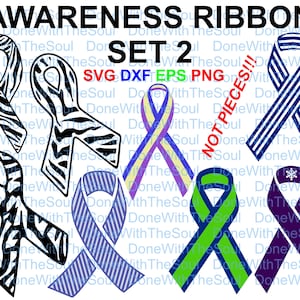 Conjunto de fita de conscientização 2 - Fita svg - Corte de fita de conscientização - Conscientização sobre ALS - Conscientização sobre zebra - Sarcoidose - Doença rara - EDS - BFRB
