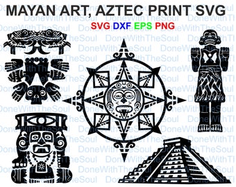 Mayan art - Aztec print svg - Mayan calendar svg - Mayan pyramid - Aztec calendar svg - Aztec svg – T shirt design – Svg files for Cricut