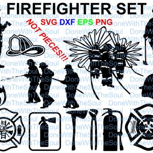 Firefighter Set - Fireman svg - Firefighter svg - Fireman vector - Cut file - Svg eps dxf - Cutting files - Fire sign svg - Instant download
